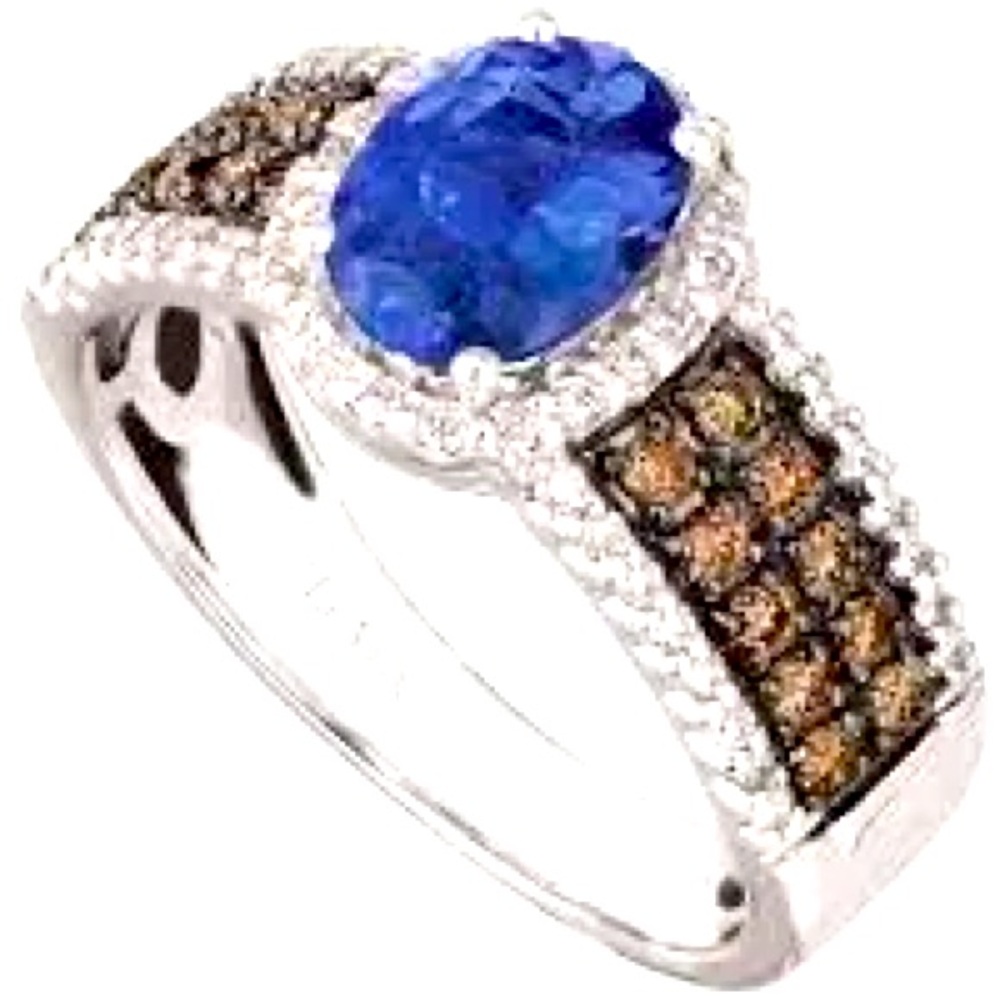 Levian Blue Topaz and chocolate and white diamonds Halo Ring